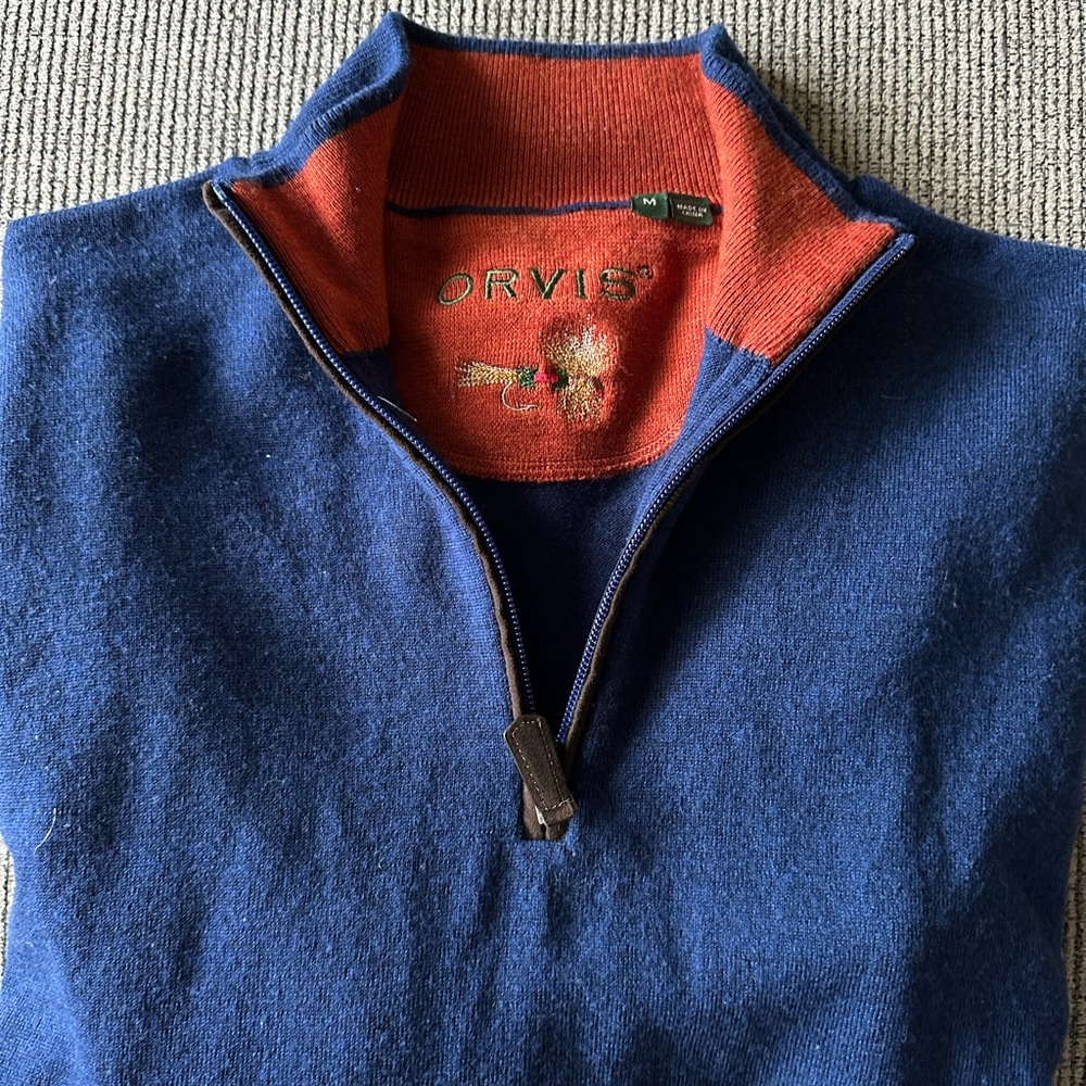Orvis Men's Zip-Up Sweater in Blue